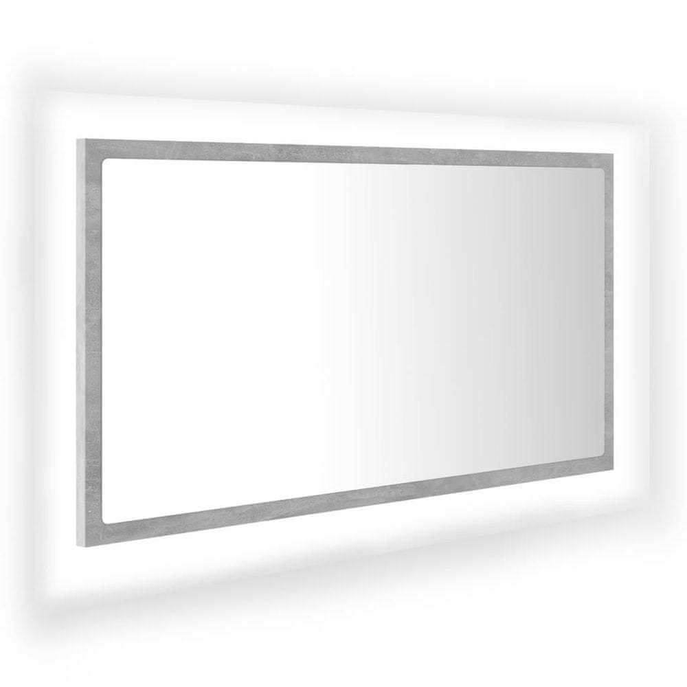 Vidaxl Kúpeľňové zrkadlo s LED, betónovo sivé 80x8,5x37cm, akryl